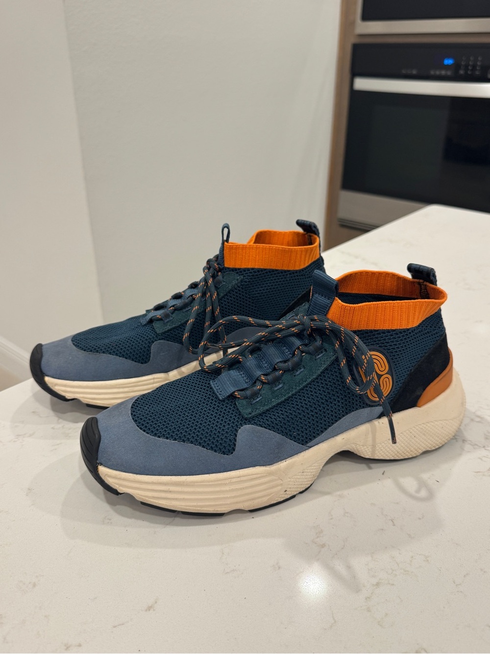 Coach Men's Navy and Orange Knit High-Top Sneakers